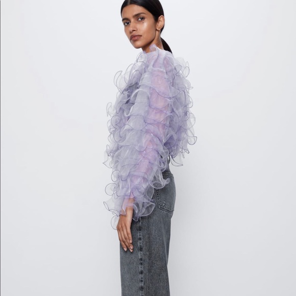 ZARA LIMITED EDITION RUFFLED LILAC SHIRT TOP - Picture 4 of 6